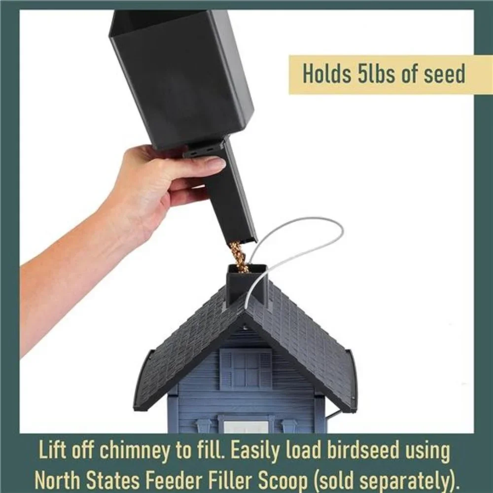 Village Collection Blue Cottage Birdfeeder: Easy Fill and Clean. Squirrel Proof